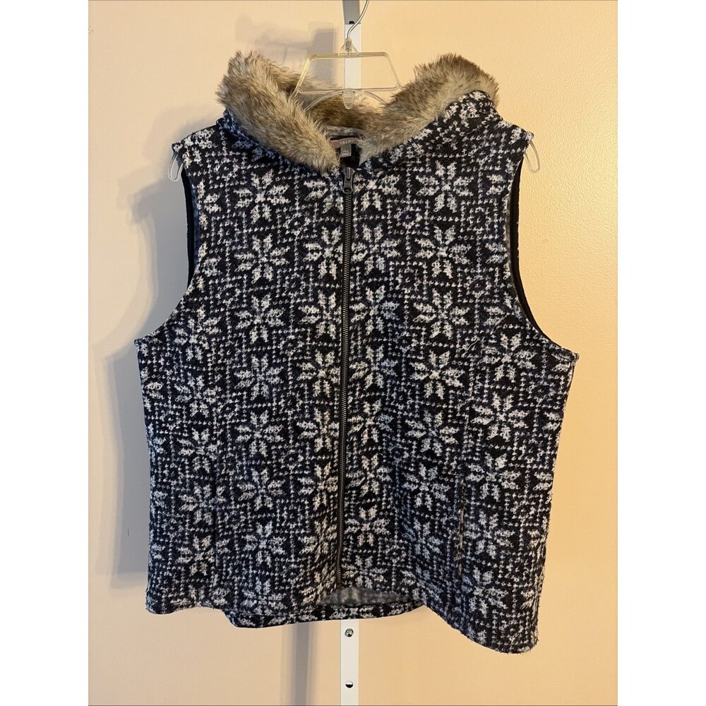 Talbots Women's Knit Vest Faux Fur XLp Snowflake Winter Cozy Preppy